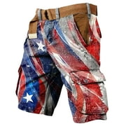 American Flag Cargo Shorts Men Athletic Hiking Wide legs Shorts Lightweight Stars and Stripes Tactical Short Pant Lightweight Casual Vacation Outfits with Pockets